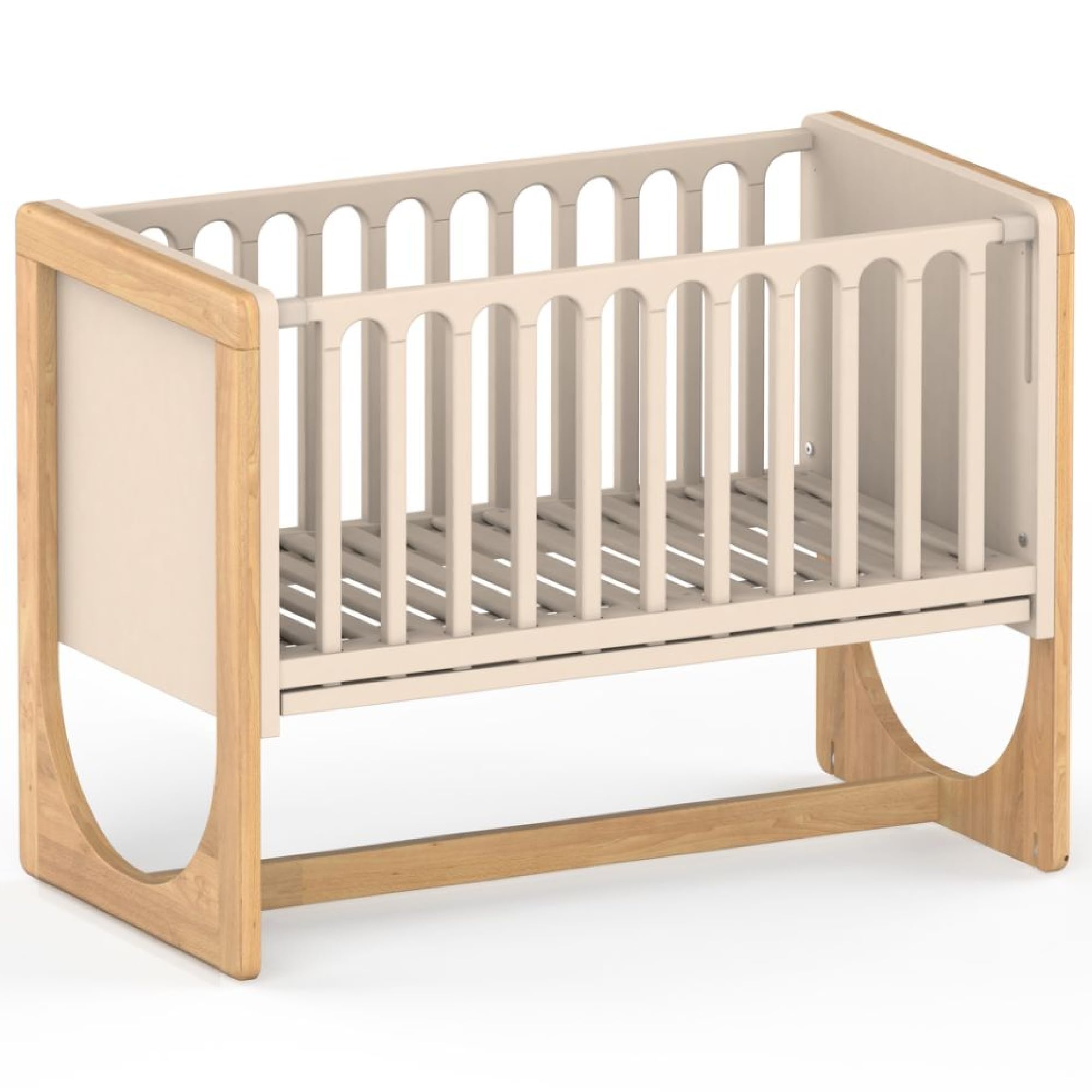 Geuther 4-in-1 Beistellbett Baby Hato, Baby Erstausstattung für Babyzimmer ab Geburt I Babybett mit Rollen, Gitterbett umbaubar als Kinderbett, Sitzbank oder Kindertisch I Buchenholz, Natur-Beige