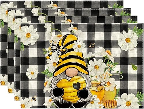 Artoid Mode Buffalo - Camino de mesa de verano con diseño de gnomos a cuadros, decoración de mesa de comedor de cocina de temporada para decoración