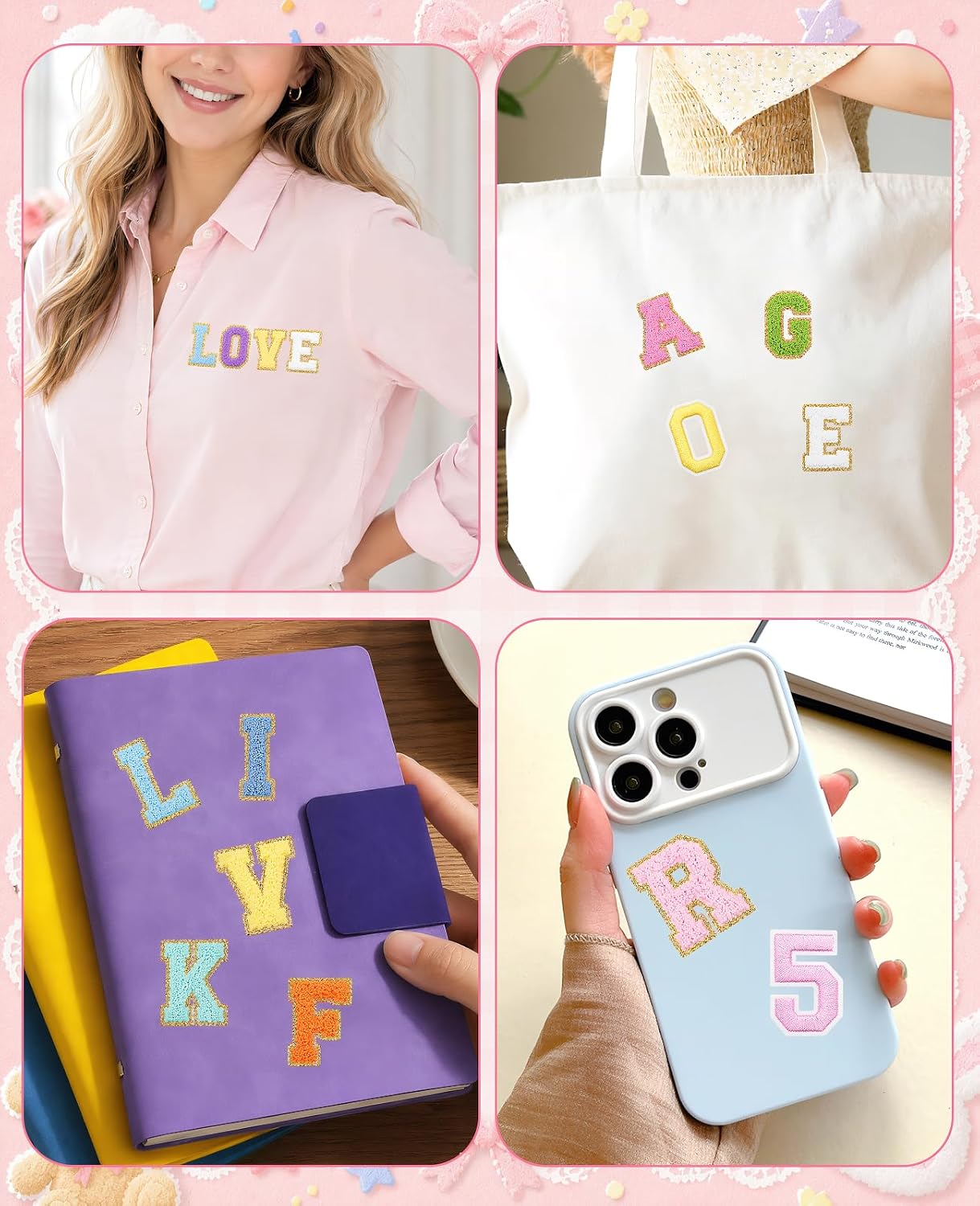 124 Pcs Chenille Letter Patches, 104 Self Adhesive Varsity Letters & 20 Numbers Embroidered Stickers for Backpacks, Clothes, Jackets, Hats, DIY Crafts