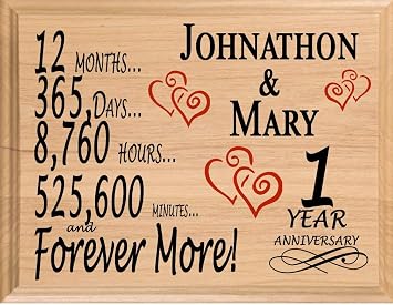 First Anniversary Sign Gift Personalized 1st Year Wedding Anniversary Present for Wife Husband Couple - Solid Wood - Made in the USA 1 Year