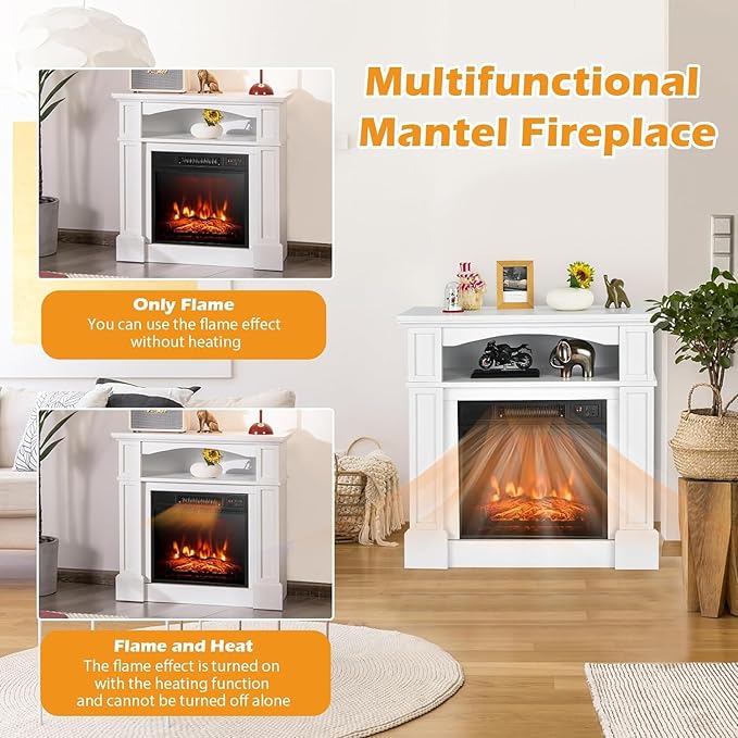 Chimenea Eléctrica con Manto OFFICEJOY 32", Efecto Llama Realista miniatura 6