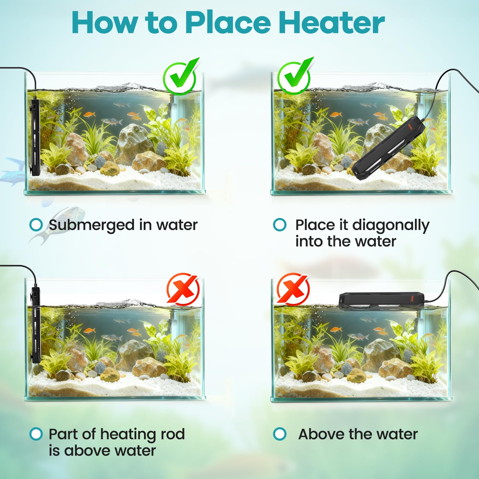 hygger Riscaldatore per acquario, 300 W/500 W/800 W/1000 W, riscaldatore sommergibile per acquario, riscaldatore sommergibile con regolatore di temperatura, allarme di protezione contro l'acqua dolce
