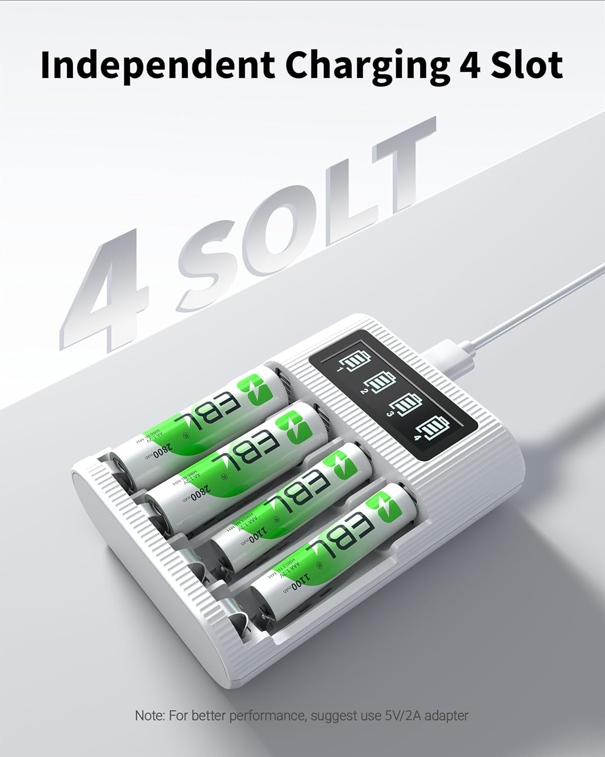 EBL 8-Pack AA AAA Batteries Combo with 4 Bay LCD Smart Battery Charger, Includes 4 Double A Rechargeable Batteries 2800mah and 4 Triple A Rechargeable Batteries 1100mah, 1.2V