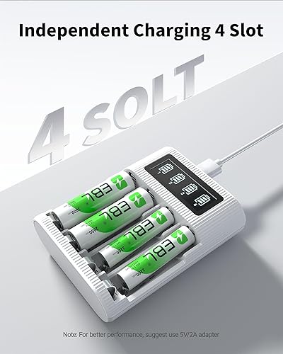 Miniatura 5 de EBL Paquete de 8 pilas AA AAA con cargador de batería inteligente LCD de 4 bahías, incluye 4 baterías recargables dobles A de 2800 mAh y 4 baterías