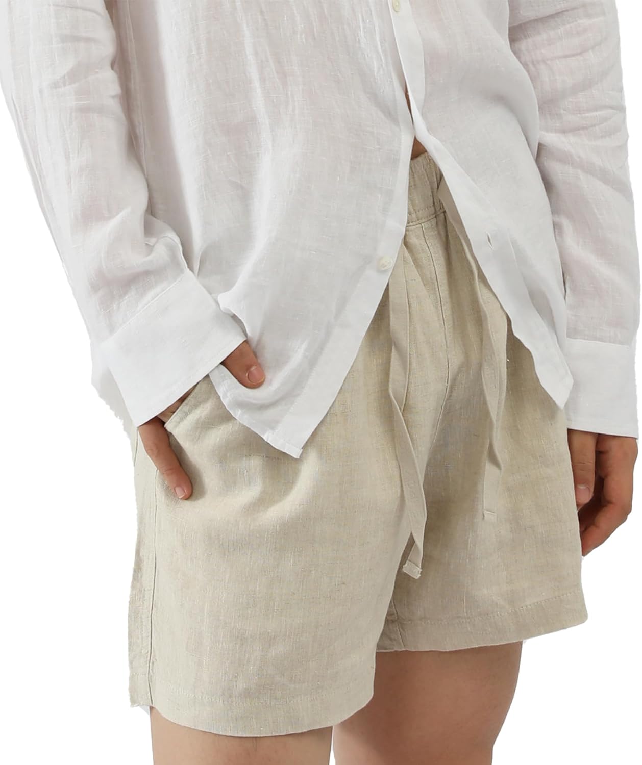 Mens 100% Linen Shorts 5.5 Inch Inseam Relaxed Fit Casual Lounge Shorts with Elastic Drawstring Waist and Pockets
