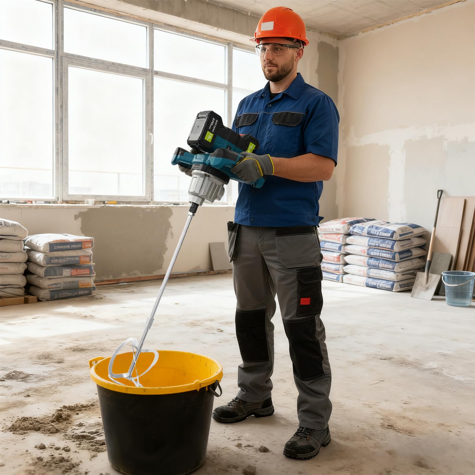Mélangeur de mortier électrique 1200 W en alliage d'aluminium avec batteries au lithium, 6 vitesses réglables, mélangeur de mortier manuel, mélangeur de mortier à béton, sans fil