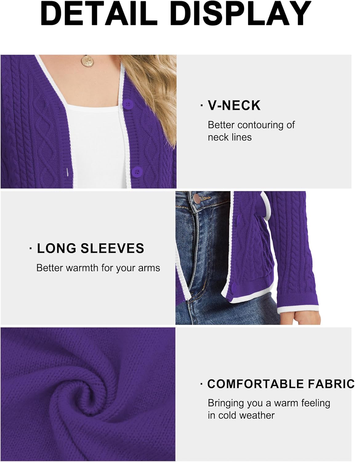 QUEZHU Women's Winter V-Neck Button Down Cardigan Knit Soft Sweater with Pockets - Image 5