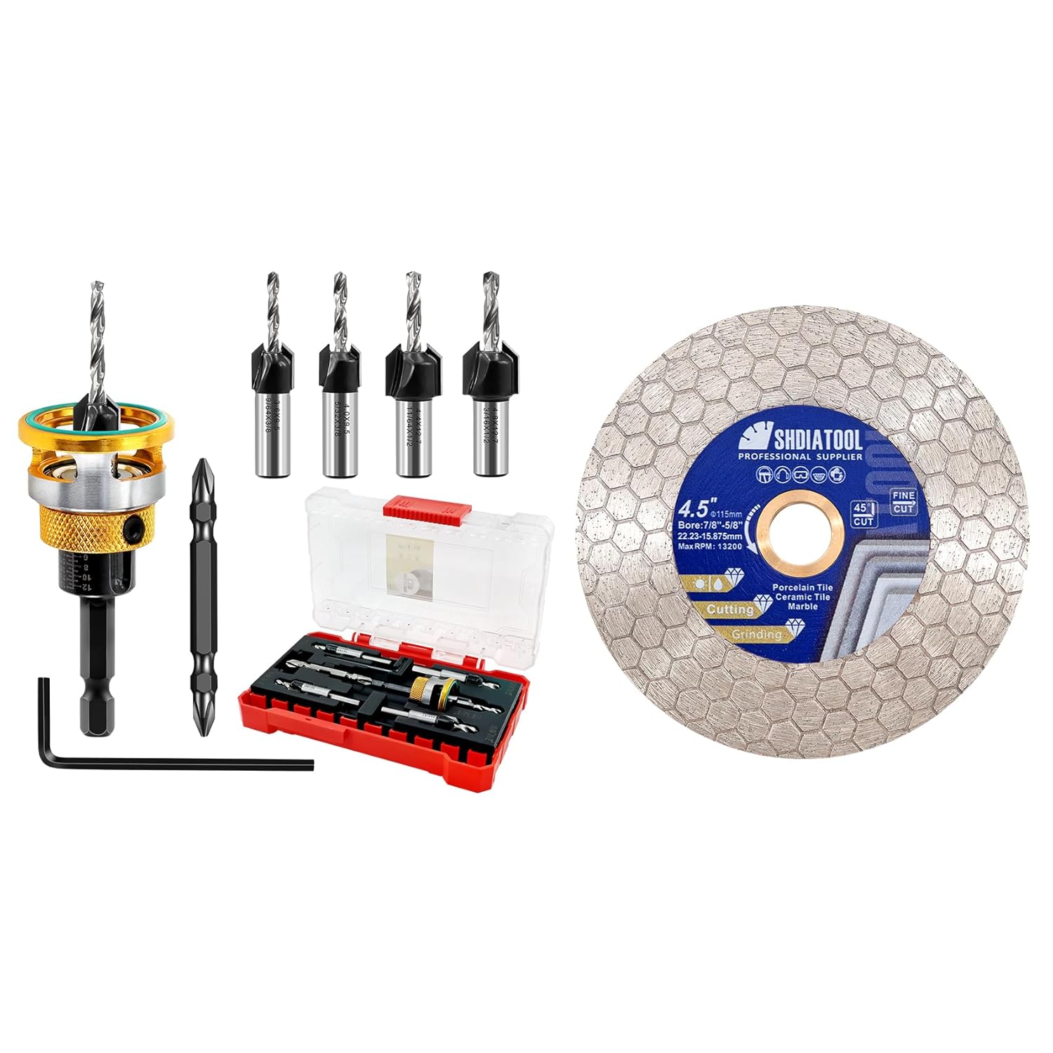 Countersink Drill Bit Set - HSS M2 Counter Sink Adjustable Depth Drill Bit for US Wood Screw, 1/8" 9/64" 5/32" 11/64" 3/16" 82° Counter-Bore