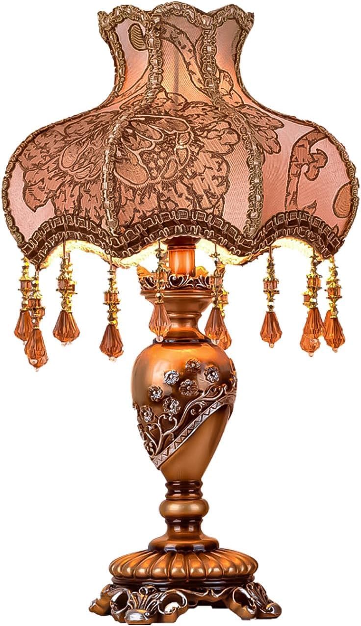 European Style Table Lamp Victorian Style Resin Desk Lamp with Fabric Shade and E27 Bulb Tiffany European Style Lamp for Bedroom Living Room Office Study