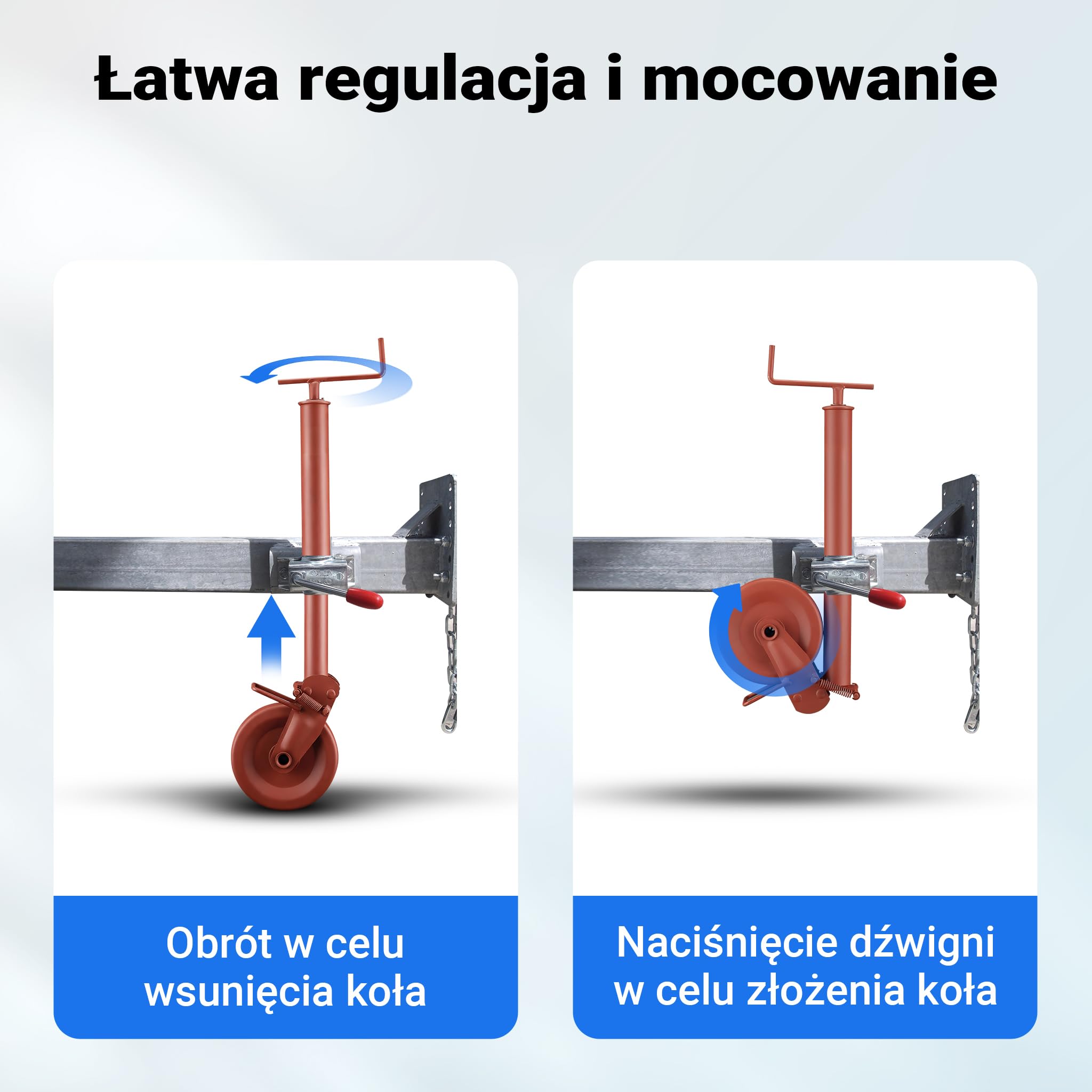 Wiltec Półautomatyczne koło podporowe do przyczepy do 1000kg z kołem ze stali Q238 np. do traktora