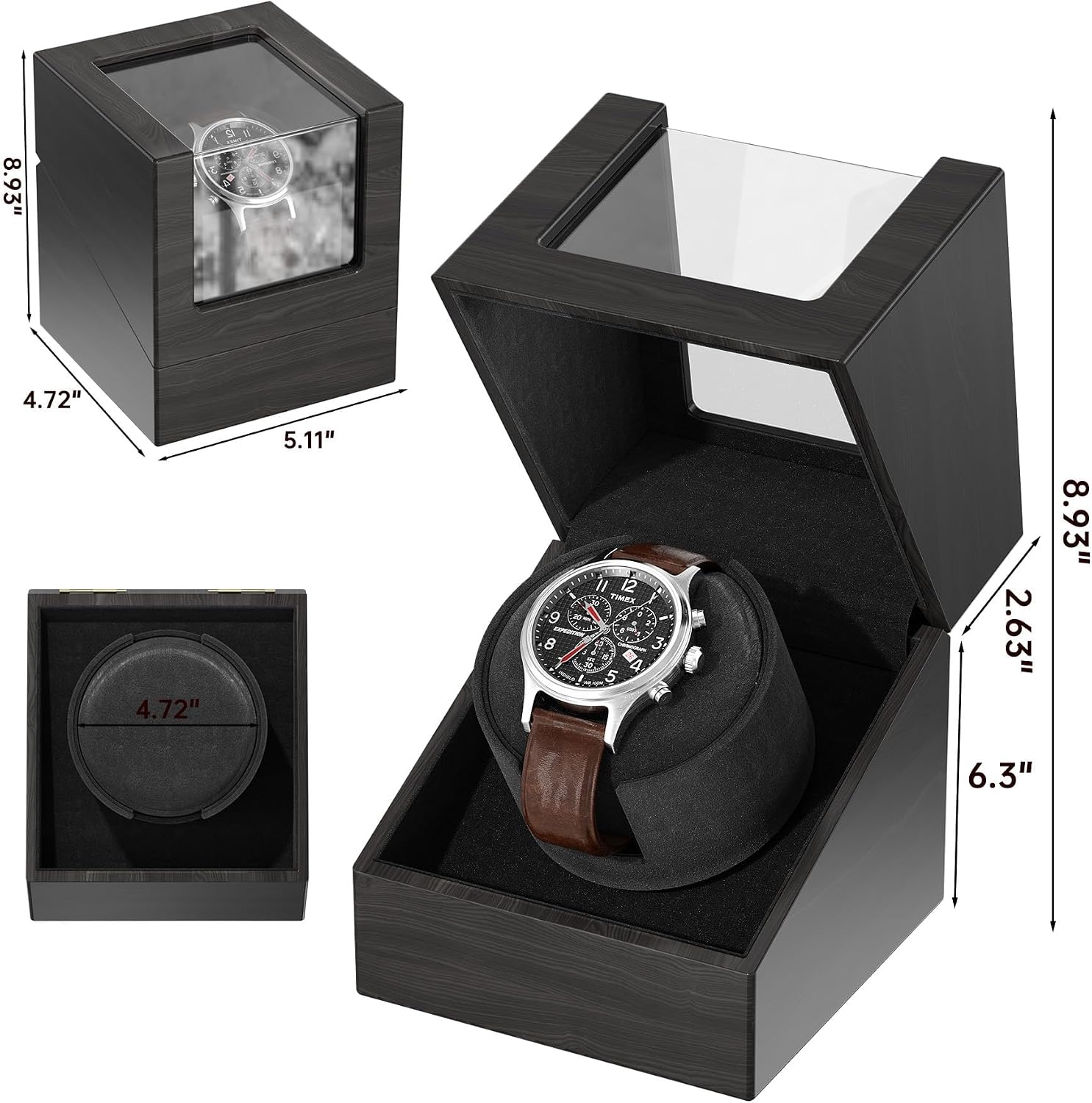 Racokky Watch Winder for Automatic Watches, Anti-Magnetic Single Watch Winder Box for Rolex, Luxury Wooden Case, Quiet Japanese Motor, Soft Velvet Pillow, Battery or Type-C, Premium Gift for Men