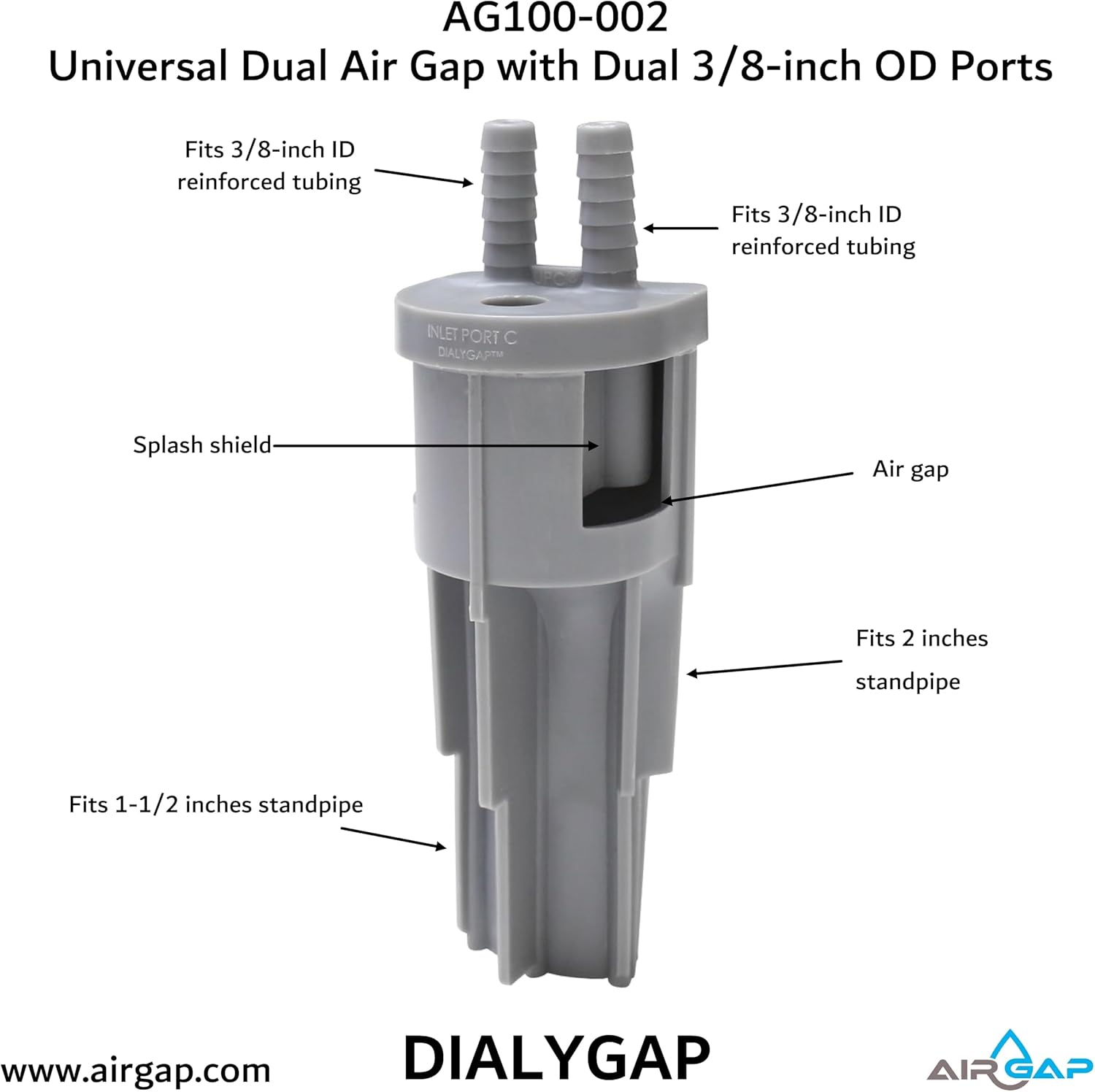 Universal Dual Air Gap with Dual 3/8-inch OD Ports (AG100-002, 34800)