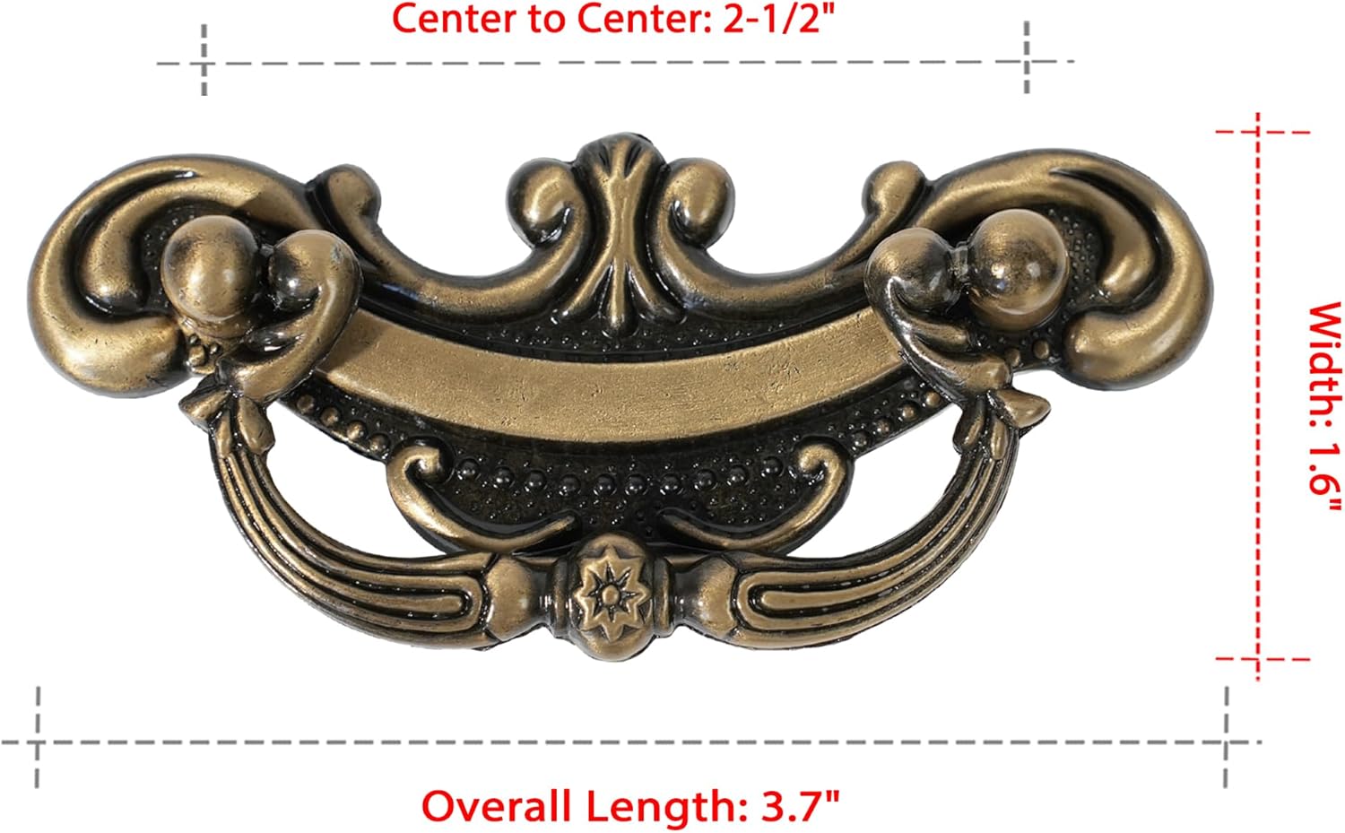 Antique Brass Drawer Pulls, 8 Pack Cabinet Handles with 2-1/2 Inch Hole Centers, Decorative Furniture Hardware for Dresser, Cupboard, Wardrobe, Vintage Victorian Style