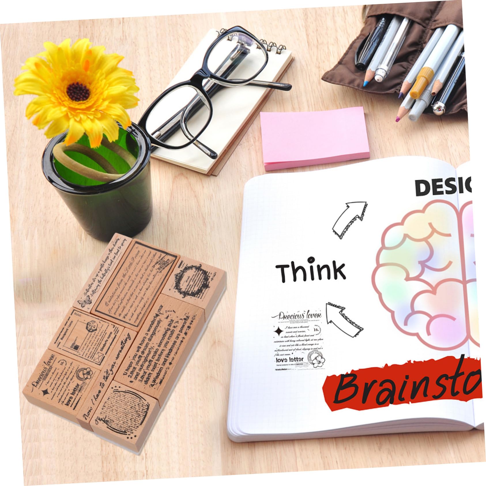 ARTIBETTER 5 Sätze Stempelset Aus Holz Journaling-zubehör Stempeln Scrapbooking -vorräte Albumdekorationsstempel Brief Stempel Für Sammelalben Kleiner Holzstempel 8 Stück * 5