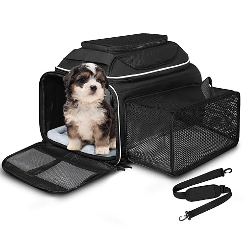 Petskd Top and Side Expandable Small Pet Carrier Black