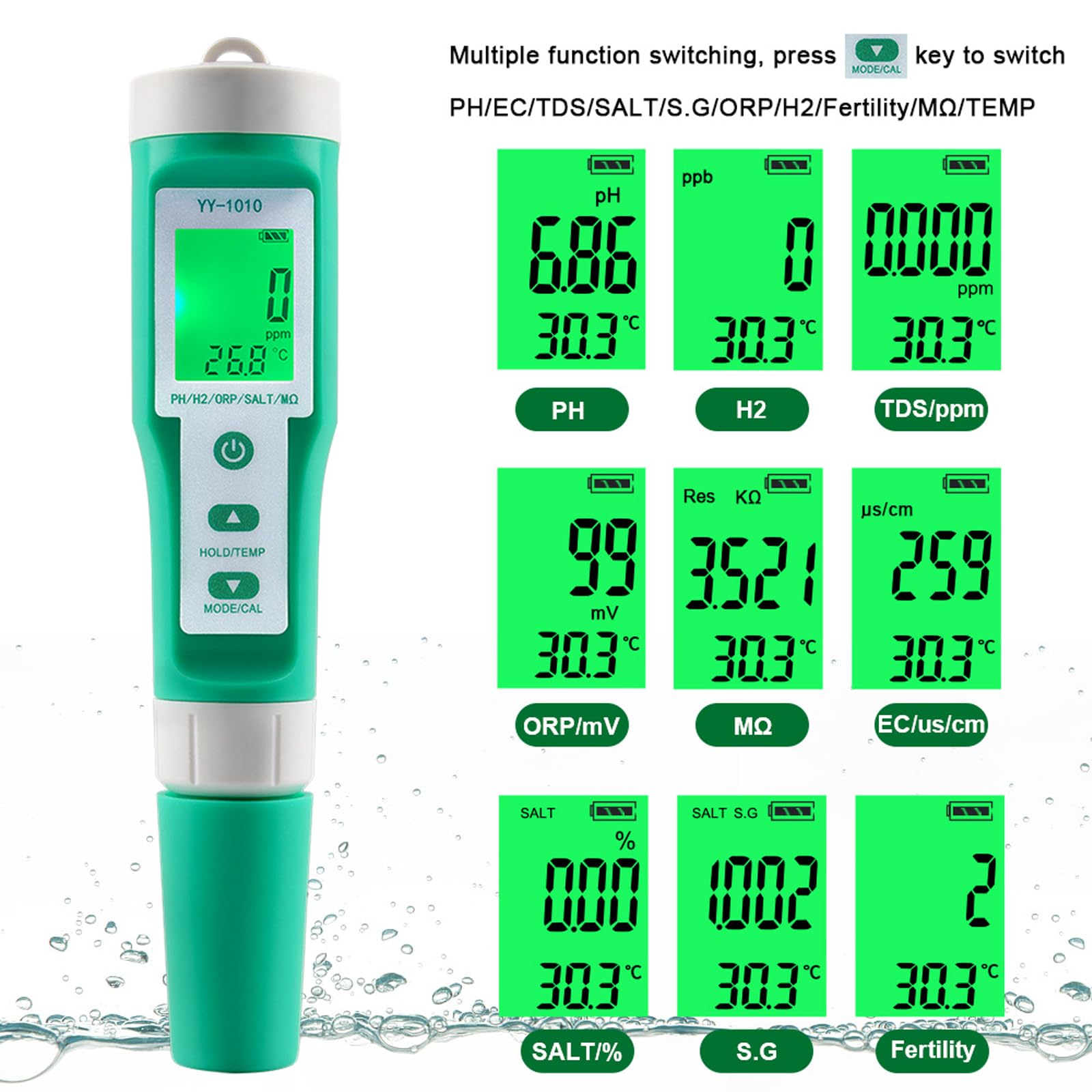 Misuratore TDS Digitale, Tester PH 10 in 1 Misuratore Misuratore TDS Digitale, Tester PH 10 in 1 Misuratore