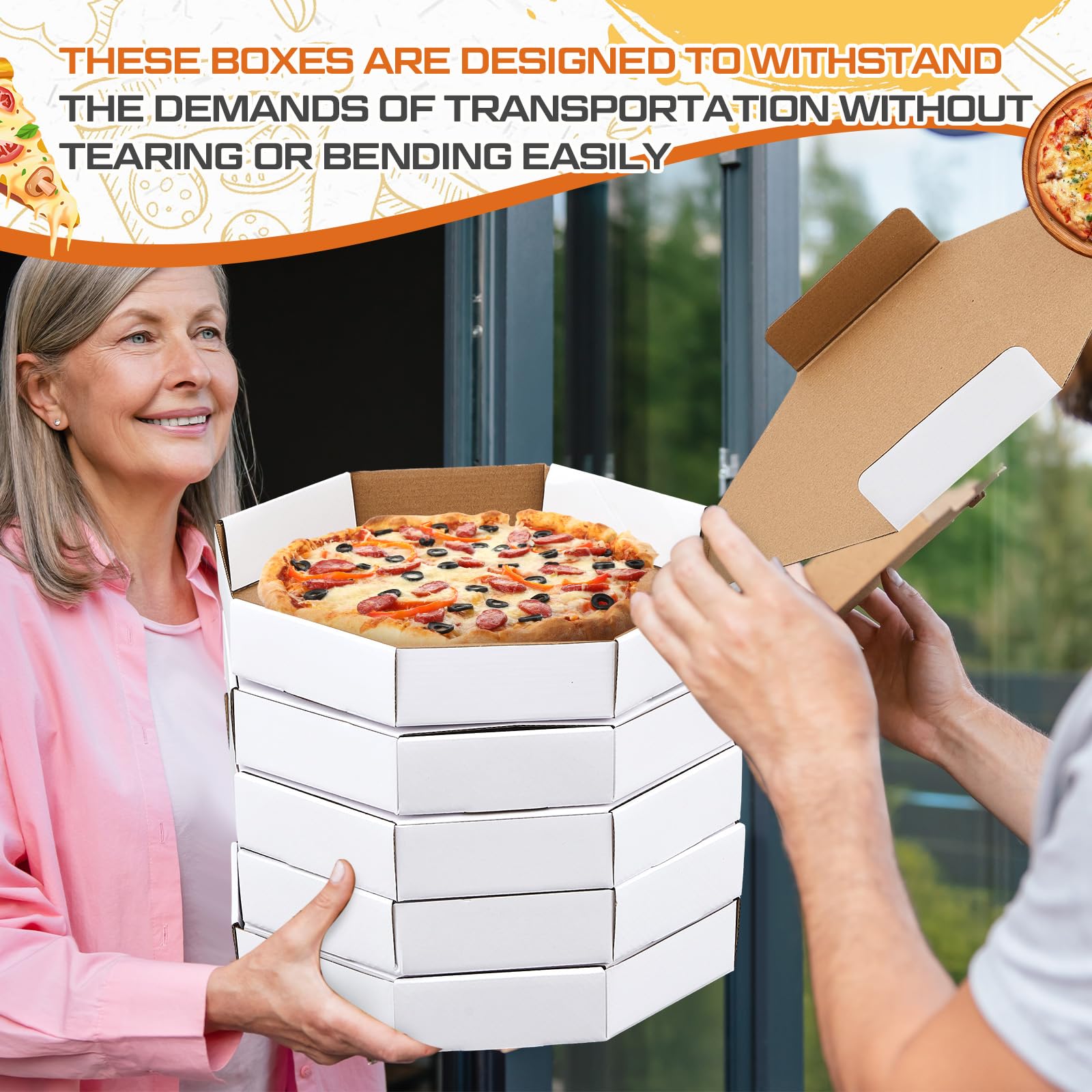 Teenyyou Paquete de 20 cajas octogonales de cartón corrugado para pizza para llevar de 12 x 12 pulgadas, paquete de 20 cajas de cartón corrugado para llevar, entrega de alimentos a granel, contenedor