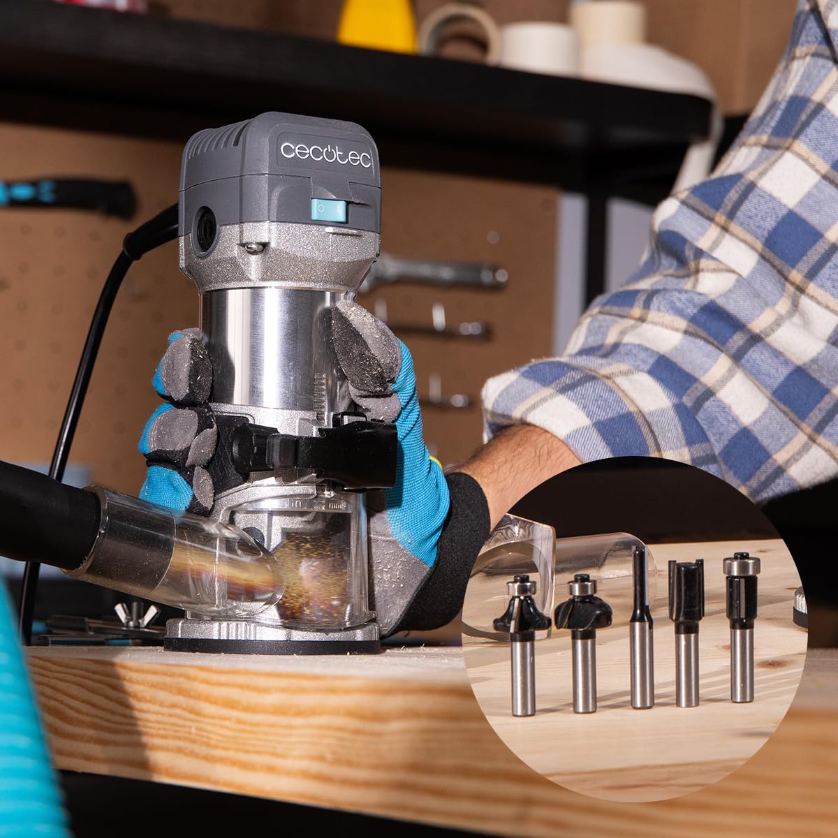 Cecotec Fresatrice Elettrica a Filo MultiShape 500. 710W, Include 5 Frese e Testine da 6mm 6,35mm e 8mm, Velocità e Profondità Regolabili, Corpo Alluminio, Design Ergonomico, Realizza Opere Perfette