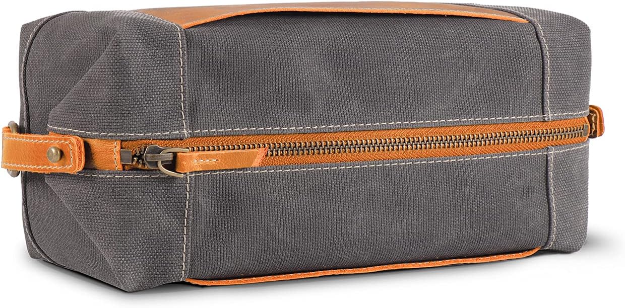 Londo Toiletry Bag Genuine Leather and Canvas Travel Toiletry Bag Dopp Kit - Unisex