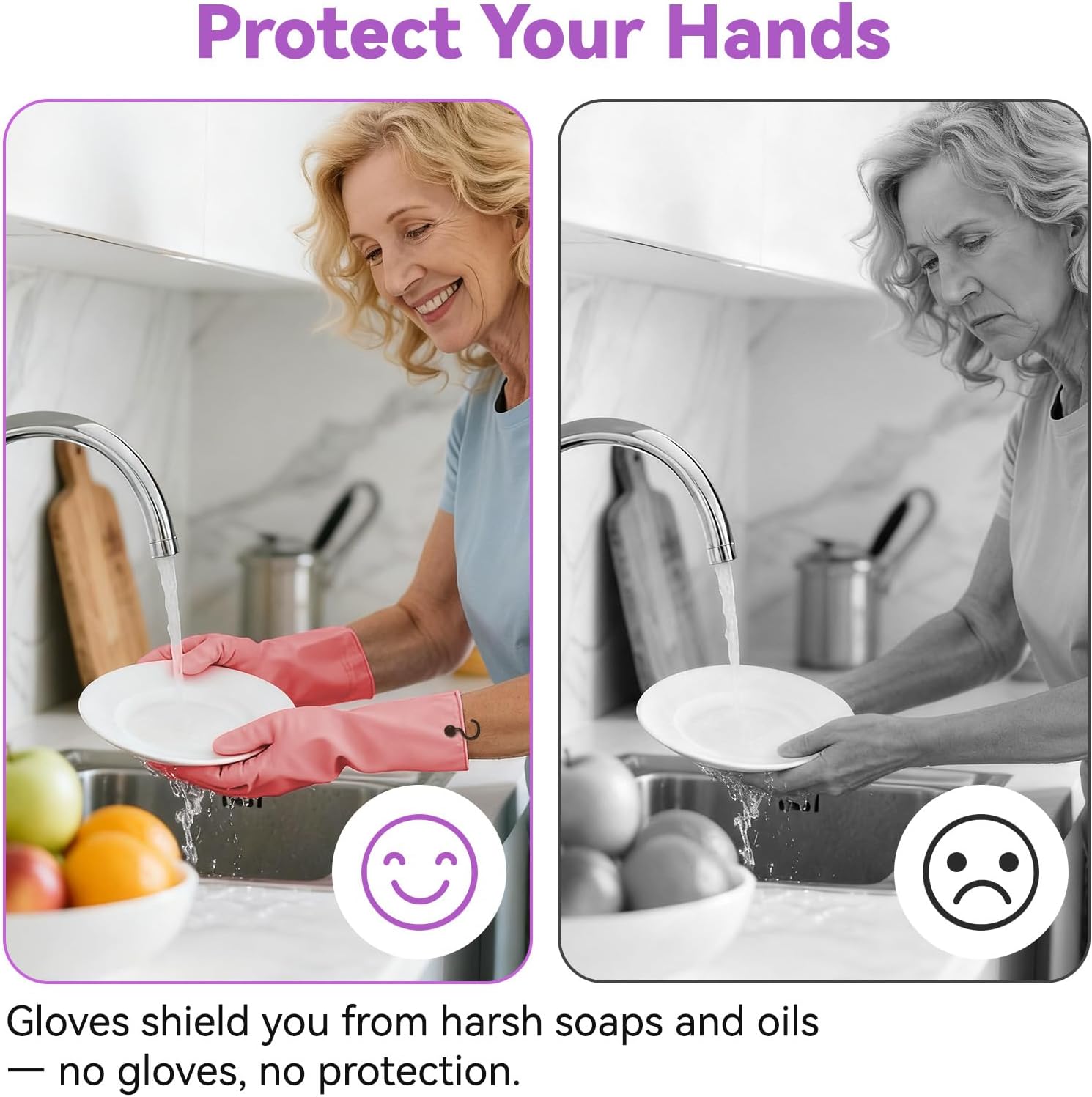 Dishwashing Rubber Gloves for Cleaning – 4 Pairs Kitchen Gloves with Handing Hooks Washing Dishes Household Glove - Medium
