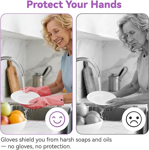 Miniatura 5 de Guantes de goma para lavar platos - 4 pares de guantes de cocina con ganchos de mano, guantes para el hogar, talla grande