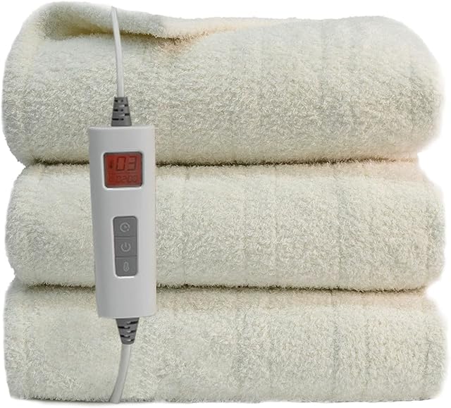 ZonLi Electric Blanket Throw, 130x180CM, with 6 Heating Levels & 10H Auto Off Heated Throw Blanket, Soft Teddy Fleece Heating Blanket for Bedroom Office Couch, CE Certified, White