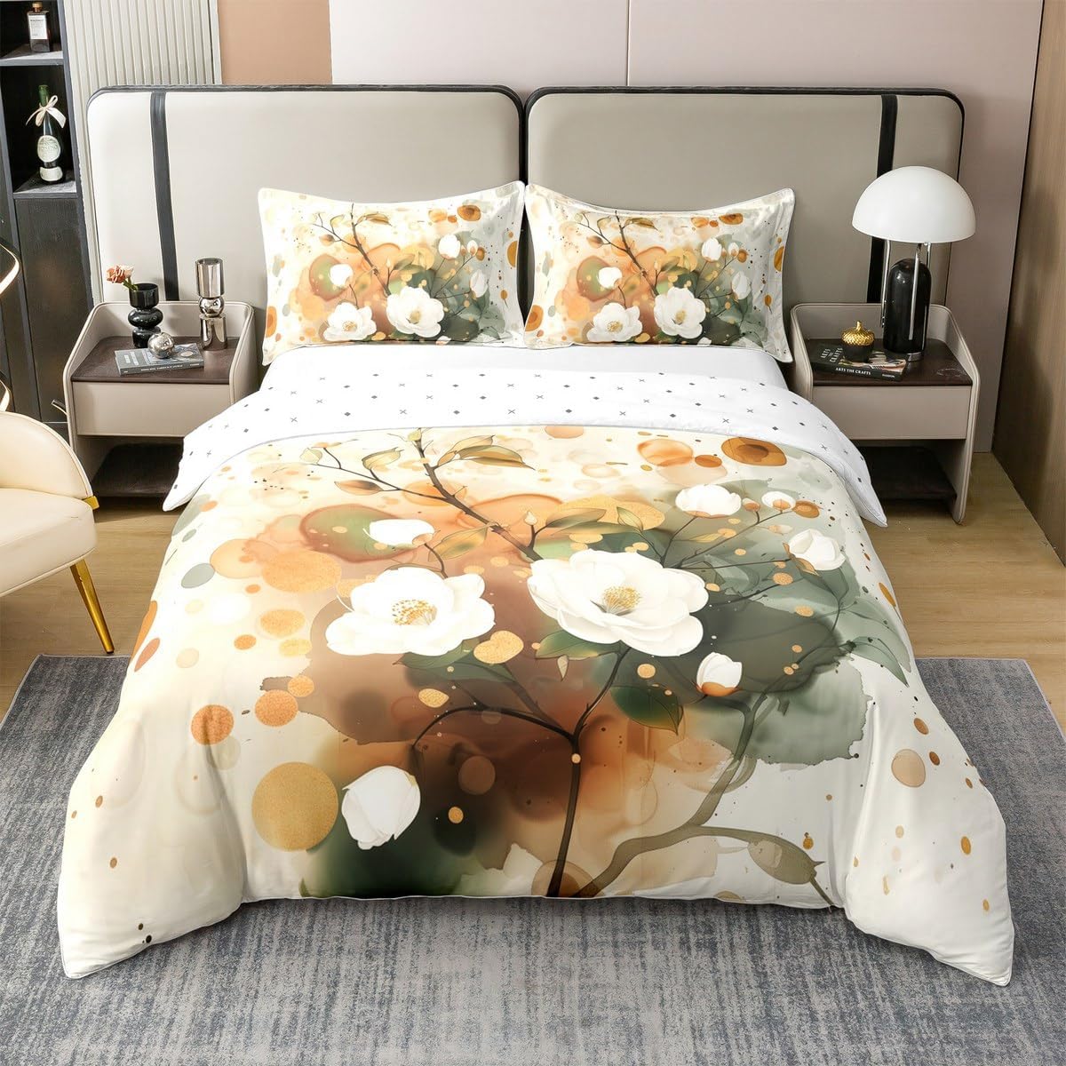 Castle Fairy Boho Floral Cotton Duvet Cover Sets(NO Comforter),Country Flowers Oil Painting Comforter Cover for Kids Adults,Mid Century Leaves Bedding Set,Retro Farmhouse Style Duvet Set,Full Size