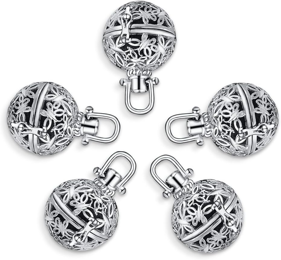 Romance Jewelry 5Pcs Rhodium Plated Diffuser Locket Aromatherapy Essential Oil Pendant Cage Locket with Lava Beads