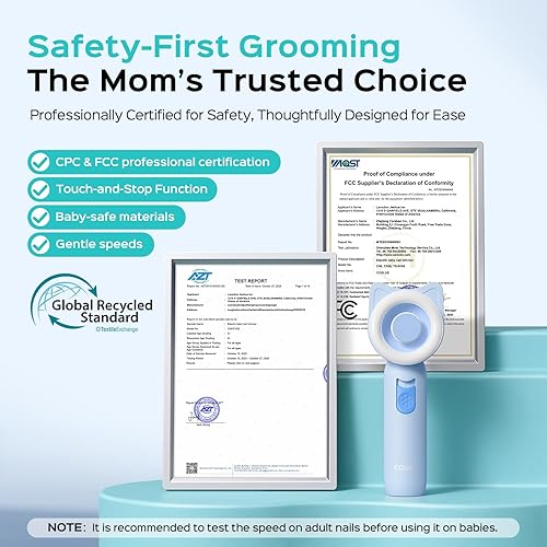 Miniatura 3 de COSLUS C50 Lima de uñas para bebé, recortadora de uñas eléctrica, cortaúñas para bebé, suave, silenciosa con luz de 360°, segura para el tiempo