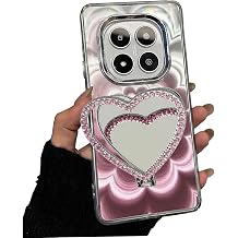 Laser Shiny Cover for Xiaomi Redmi Note 15 Pro Plus 5G,Soft Silicone Clear 3D Mandala Flower Bumper Makeup Case with Diamond Heart Mirror Kickstand Stander for Girls Women