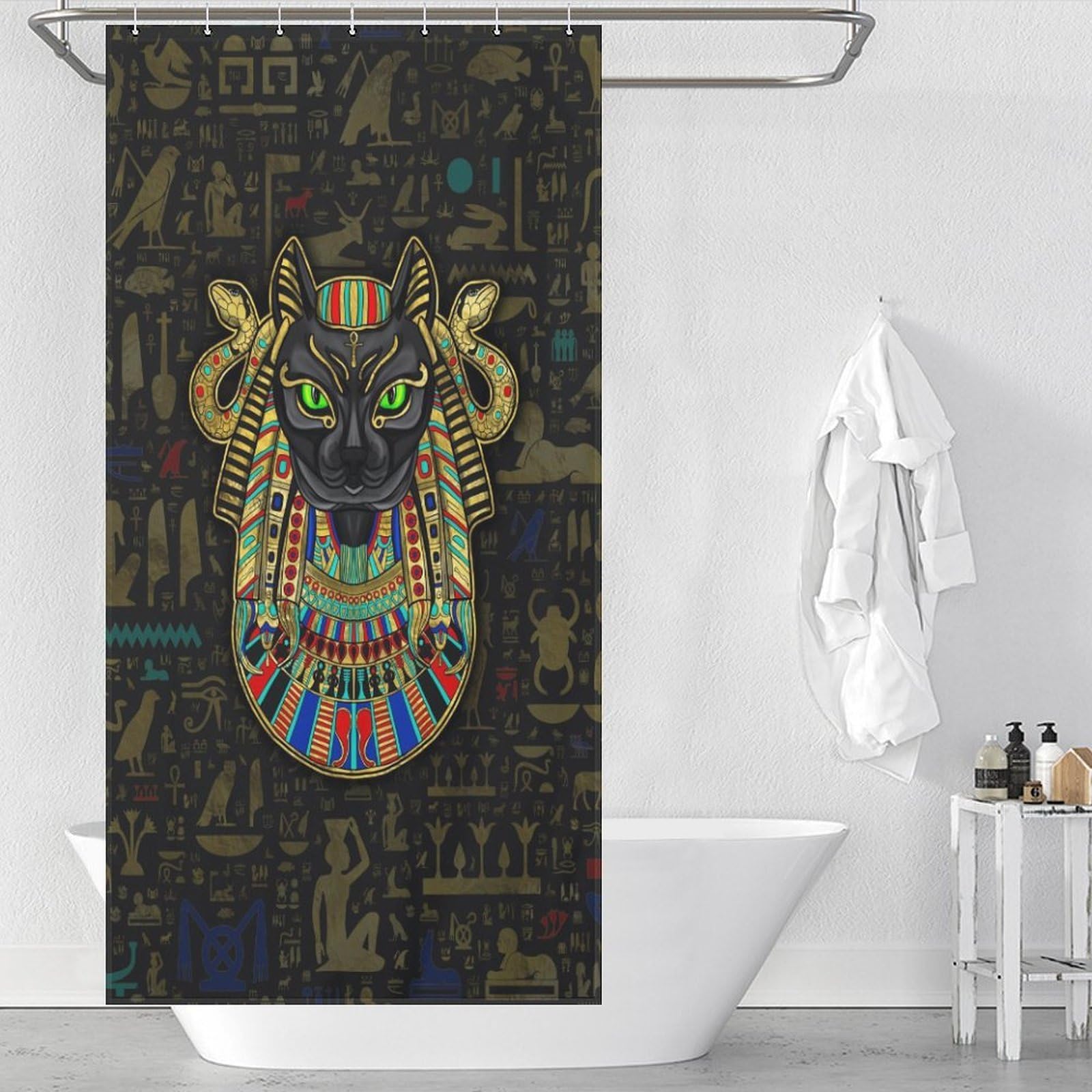 Rideau de douche étanche Bastet imprimé égyptien en tissu épais lavable