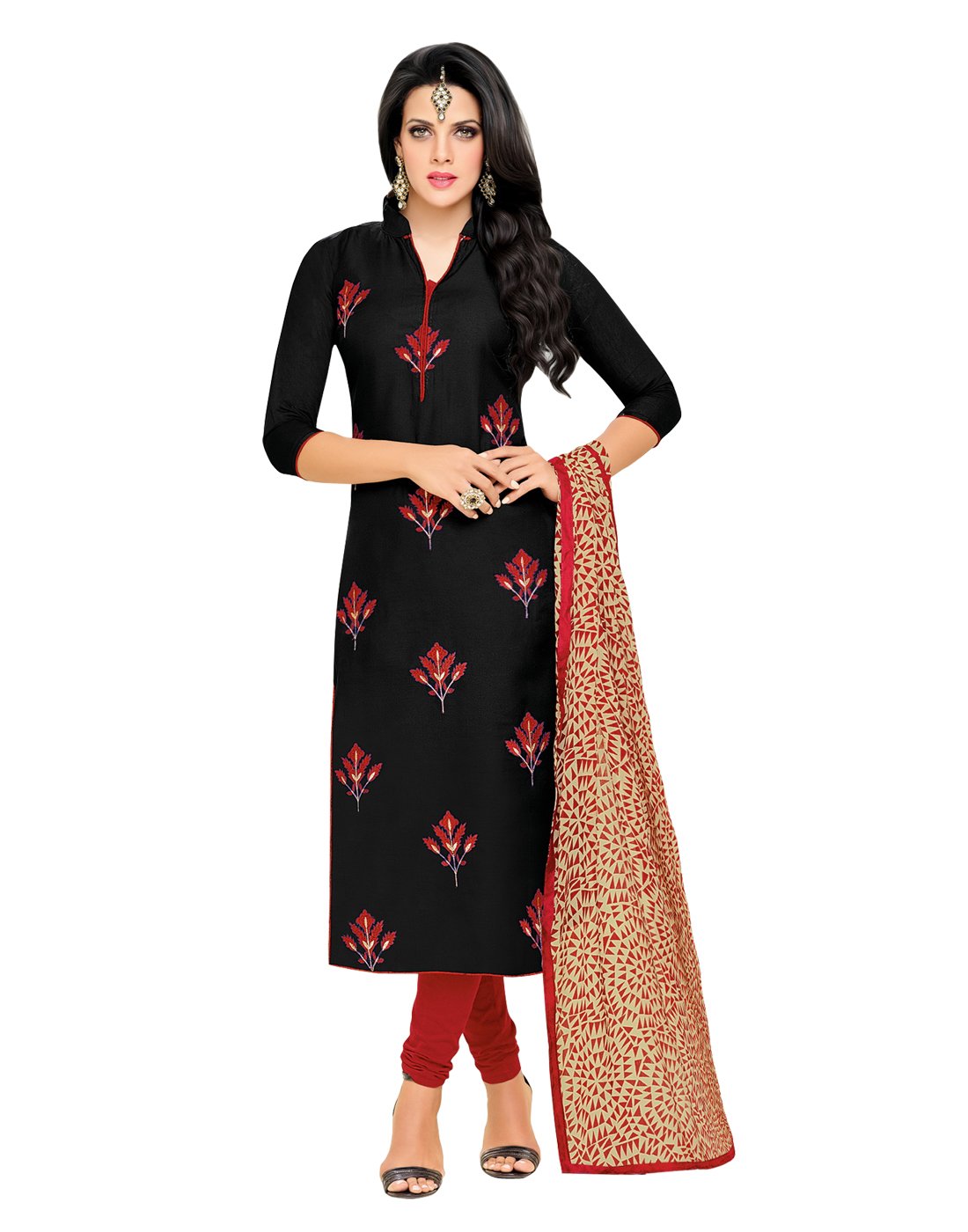 ApplecreationWomen'S Chanderi Cotton Unstitched Dress Material (Black_Free Size)
