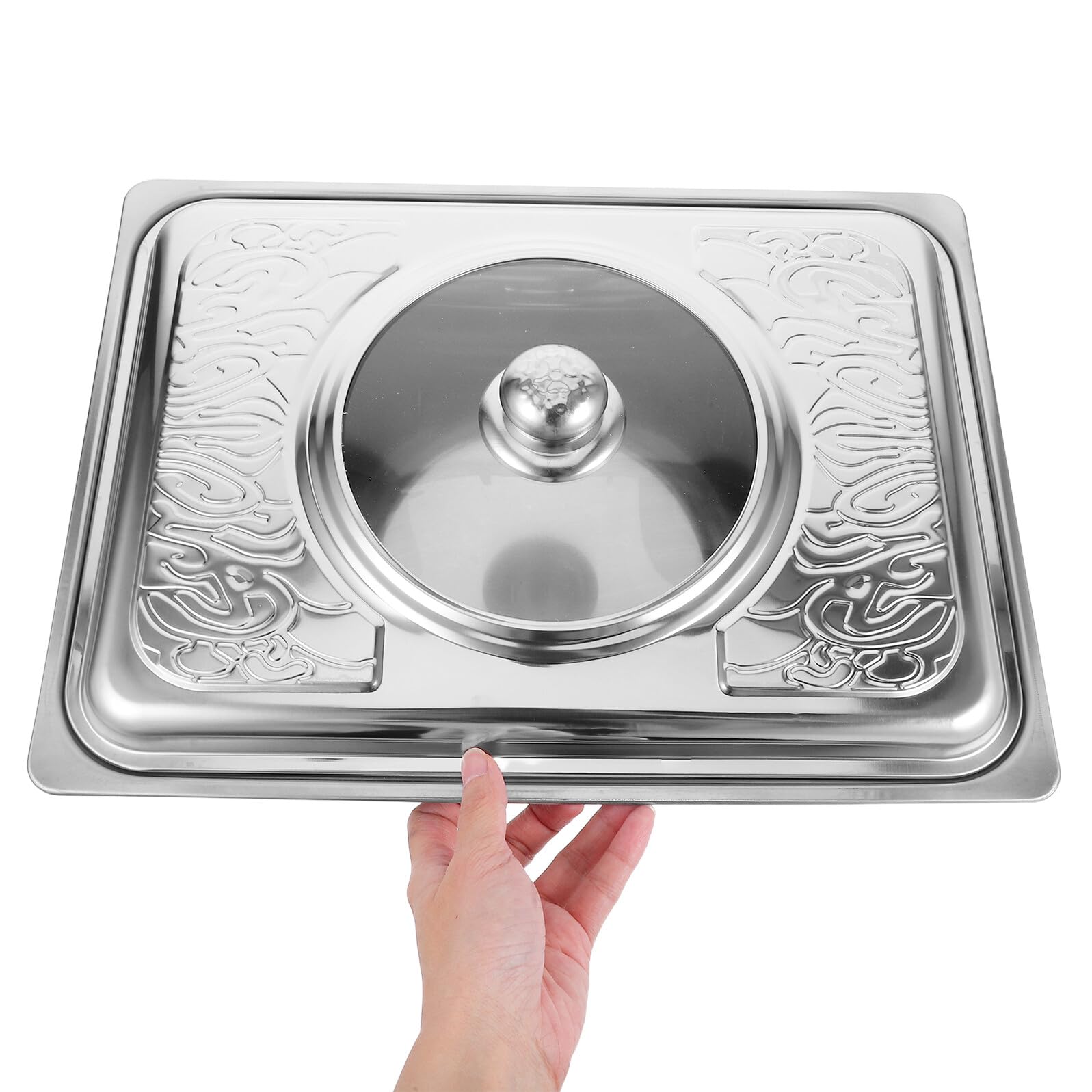 Plateau de Buffet Rectangulaire en Acier Inoxydable 40x30 Cm avec Couvercle, Plateau Chauffe-plats Réfrigéré, pour Buffet, Traiteur et Service en Restauration