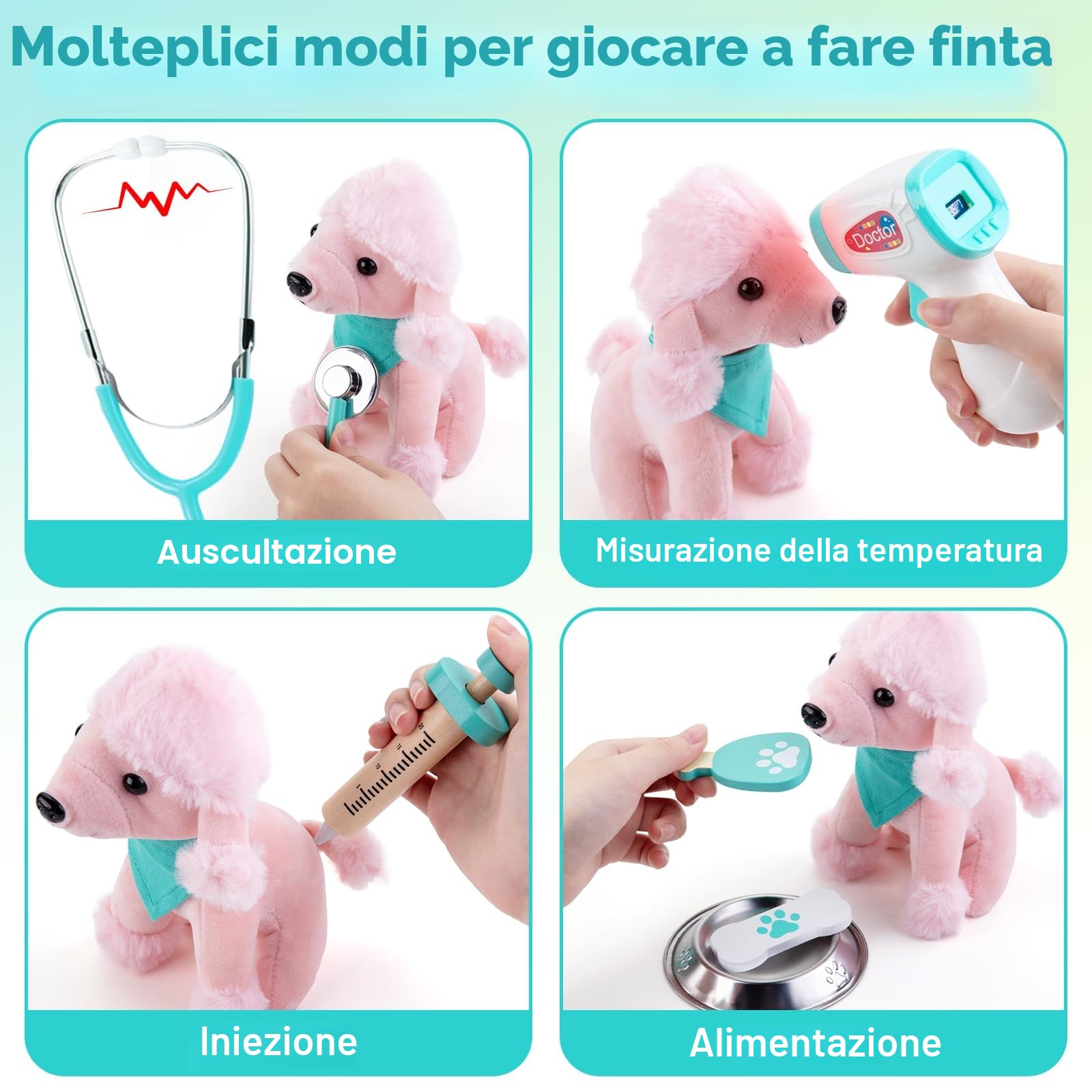 Sundaymot Valigetta Dottore Bambini, kit Dottoressa Bambina, con Peluche Cane Giochi Vero stetoscopio, termometro, camice da medico, Gioco di Ruolo per Ragazze e Ragazzi di 3, 4, 5 Anni