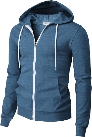 H2H Mens Zip Up Hoodie Lightweight Long Sleeve Basic Slim Fit Cotton SweatShirt with Pocket