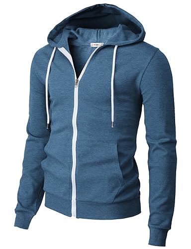 H2H Men's Zip Up Hoodie Lightweight Long Sleeve Basic Slim