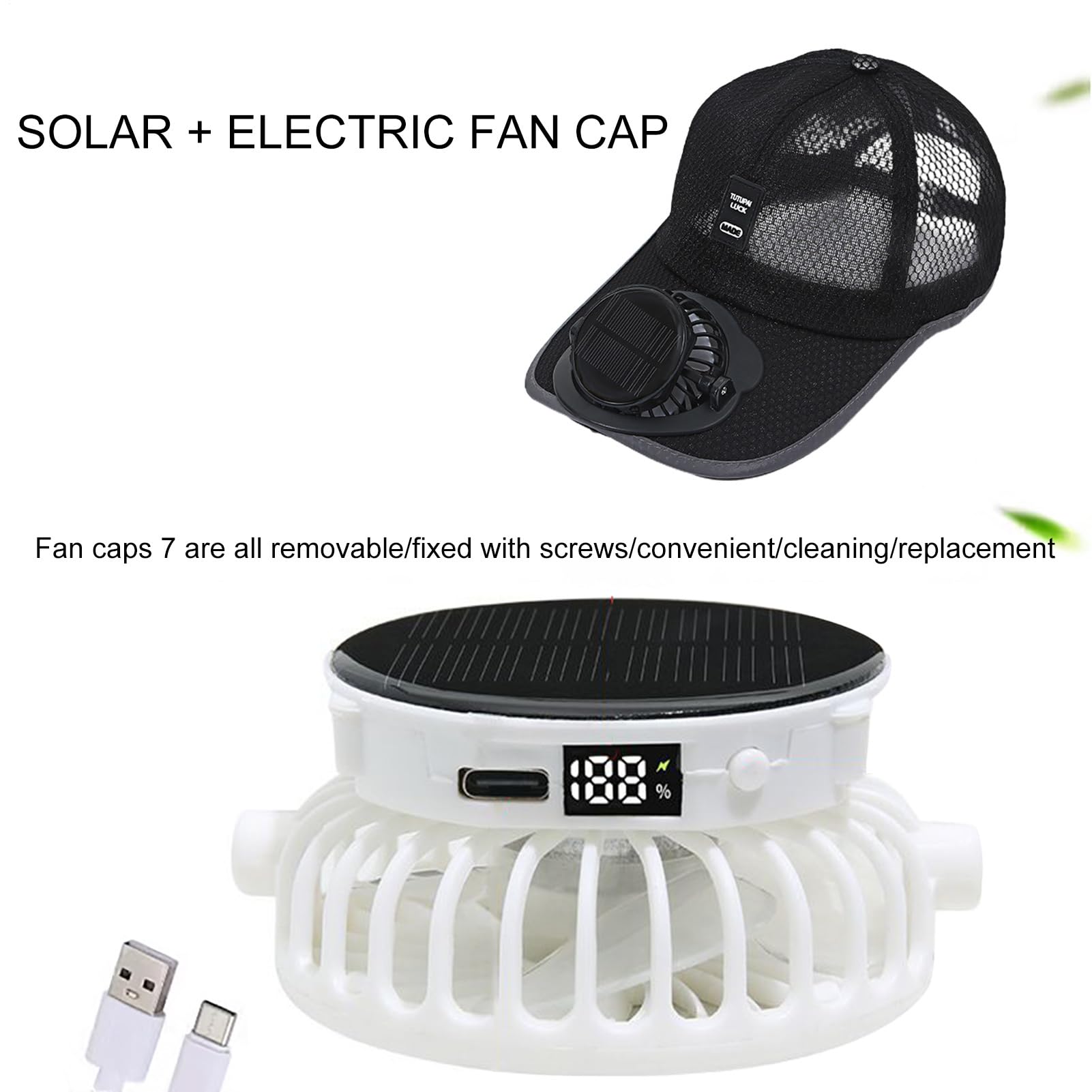 Casquette de Baseball avec Ventilateur Casquette de Chapeau d'extérieur d'été USB pour la Plage et Les Voyages, Le Ventilateur de Refroidissement pour Le Sport de Baseball de Golf