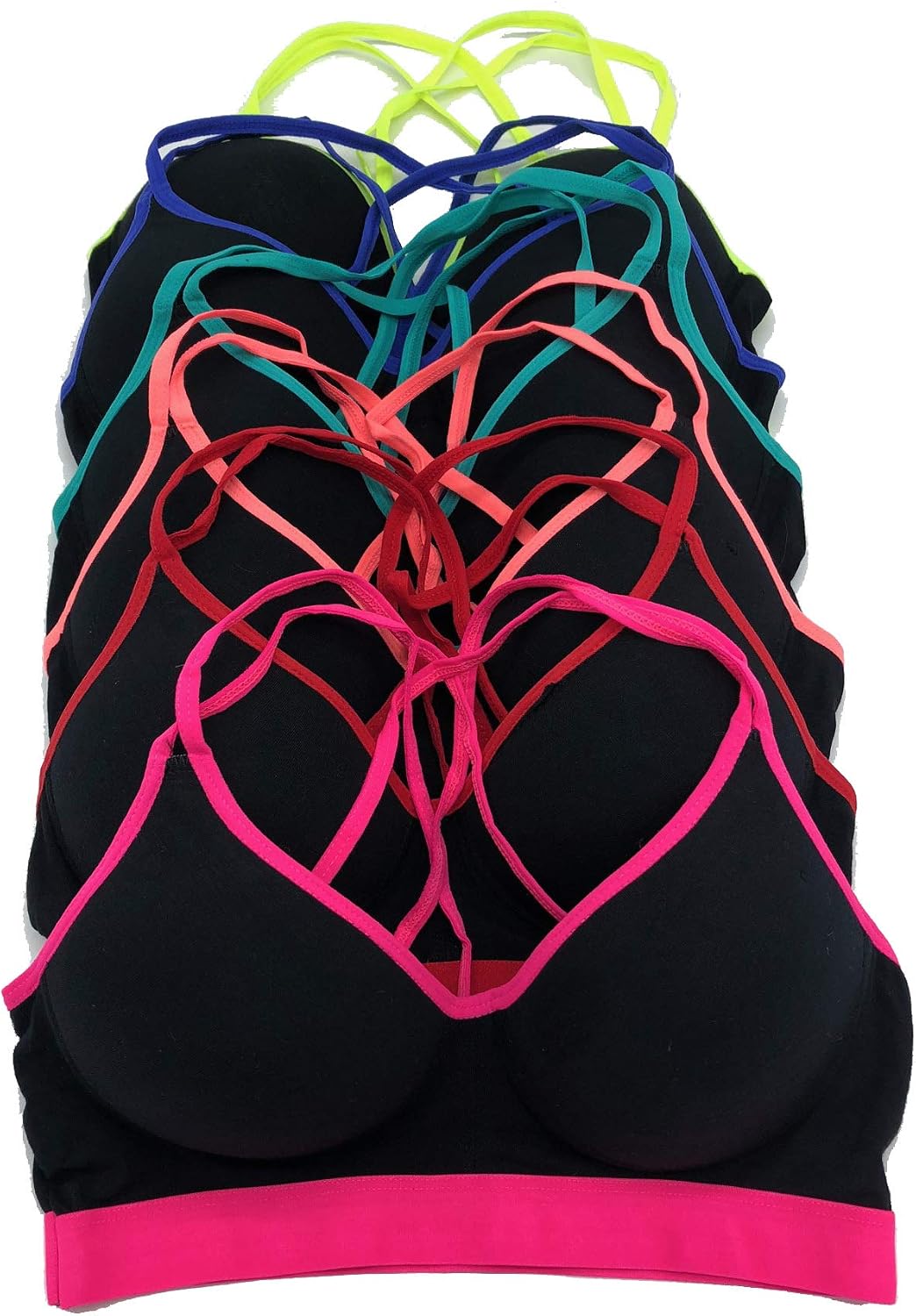 6 pcs Wire Free Light Padded Raceback Cotton Sports Bra B/C Cup