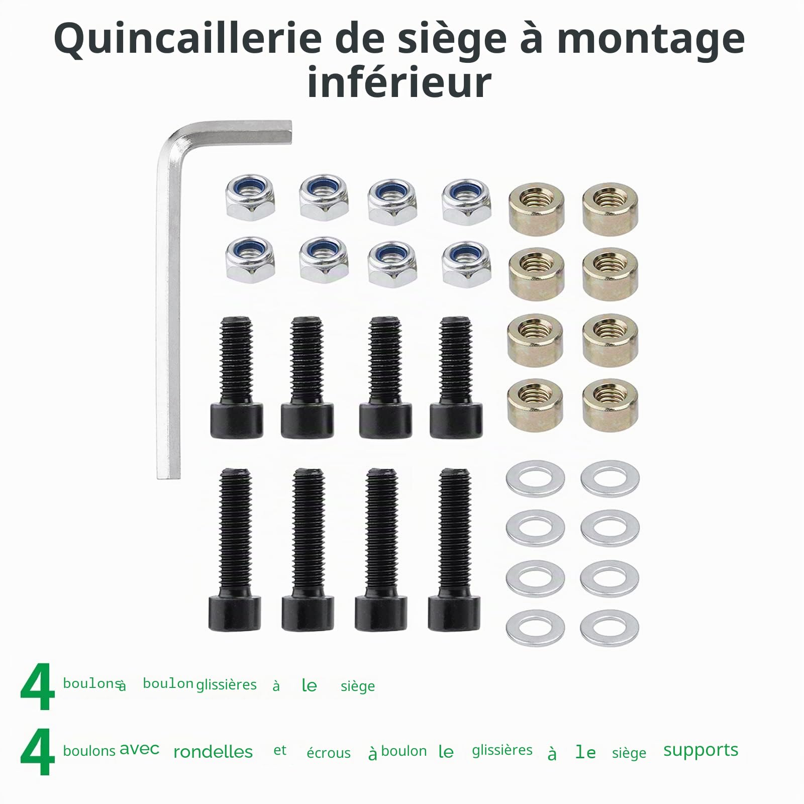 Lot de 2 rails de siège coulissants avec kit de matériel de montage de siège, curseur de siège universel pour Sparco, NRG, siège baquet et siège de course