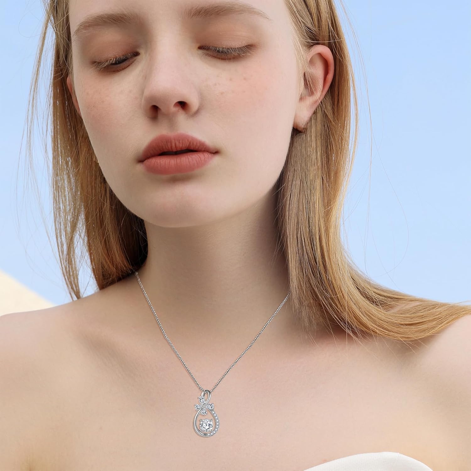 Infinity Butterfly Necklace 925 Sterling Silver Birthstone Created Gemstone Pendant Jewelry Gifts for Women Her - Image 3