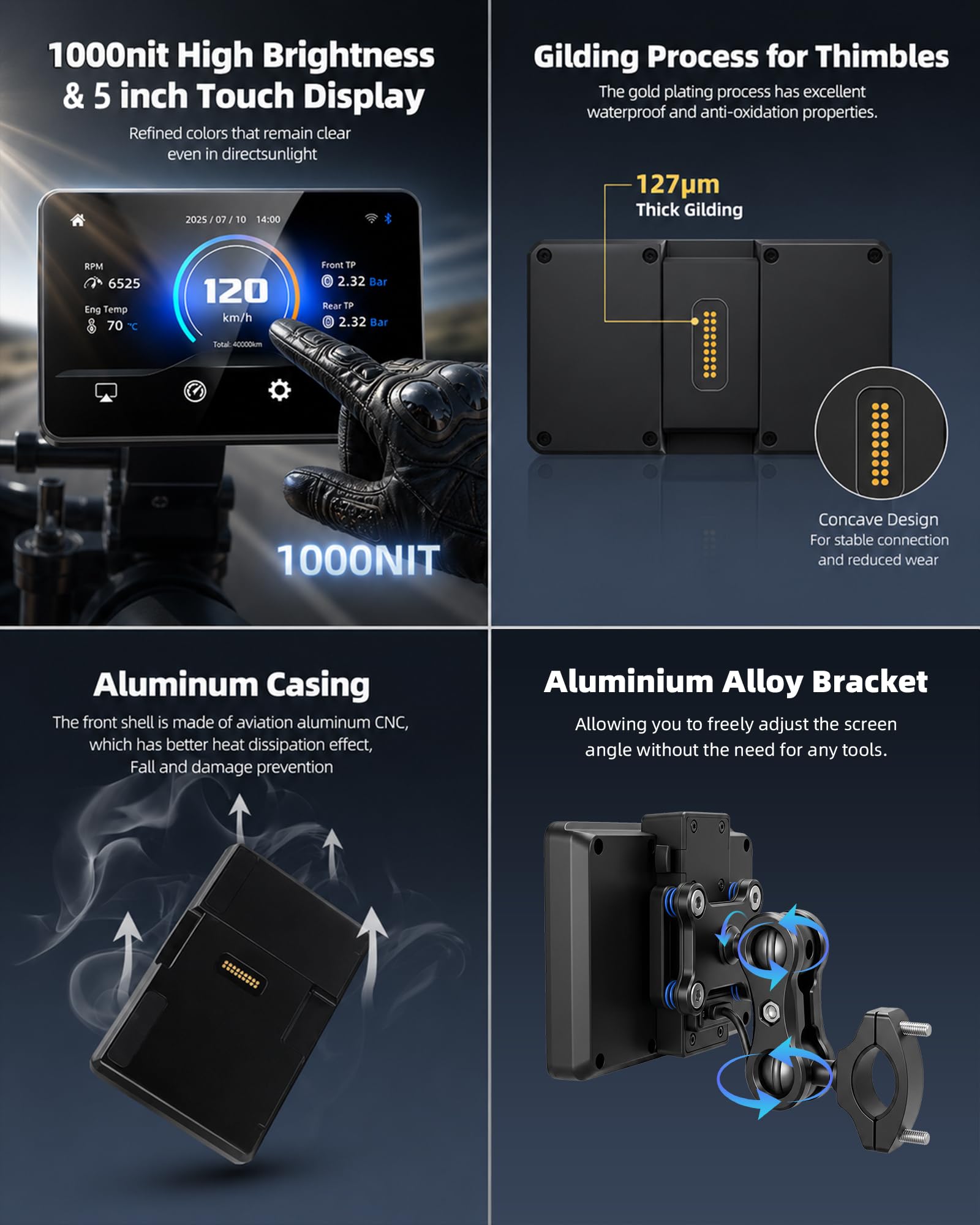 100% Universell Motorrad Carplay mit Netzteilhalterung Motorrad Navigationsgeräte mit Motorrad Navi CarPlay & Android Auto Wasserdichter 5-Zoll-Motorrad-Touchscreen,Plug & Play,1000 nit