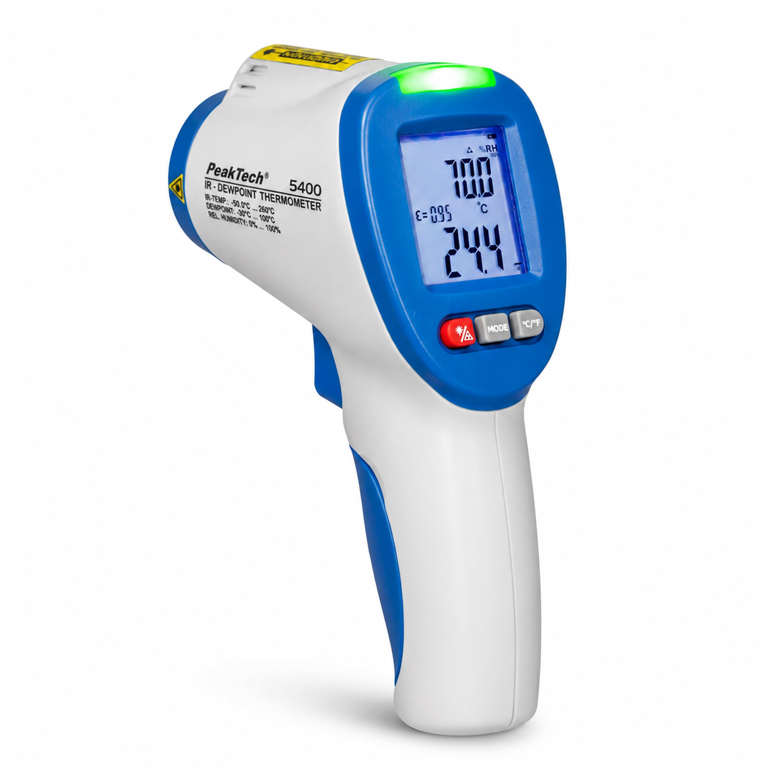 PeakTech P 5400 - IR Messgerät, Infrarotthermometer (-50°/260°), Oberflächen Thermometer, Taupunktscanner (-30°/100°), LED Umweltmessgerät, Thermodetektor Feuchtigkeit (0-100%), Taupunkt Messgerät