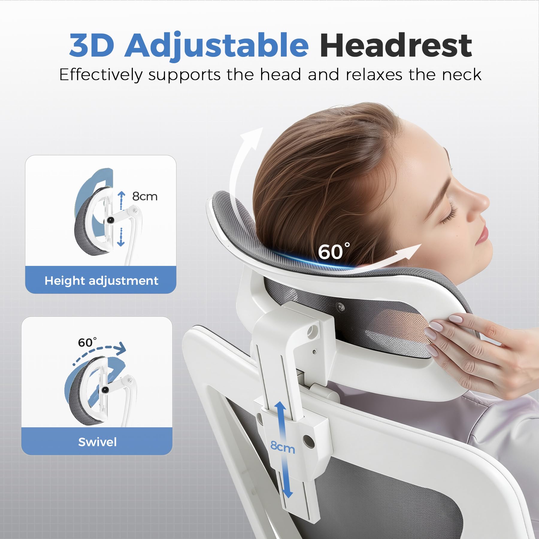 COMHOMA Silla de Oficina ergonómica [Ganador de la Prueba], Silla de Escritorio con reposacabezas 3D y Soporte Lumbar 3D, reposabrazos Ajustables, Silla de Oficina con función basculante e inclinable
