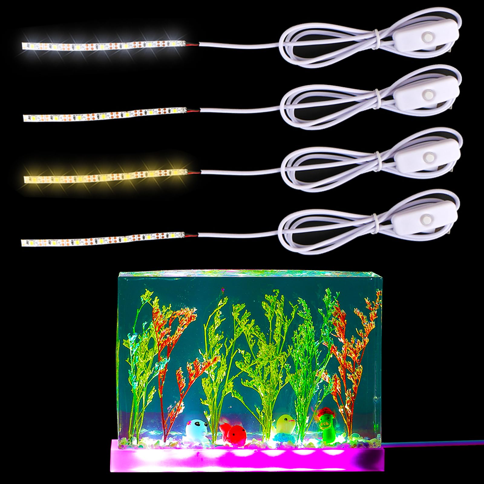 4Pcs Resin Silicone Mold Project Accessories USB Long Light Strip for DIY Luminous Epoxy Casting Craft Desktop Ornaments Table Home Decorations