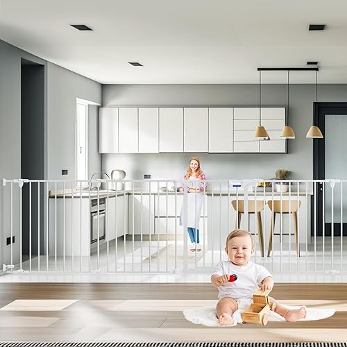 Kfvigoho Puerta de bebé de 35 a 198 pulgadas, puerta extra ancha para escaleras, puerta de seguridad infantil para patio de juegos, puerta de perro