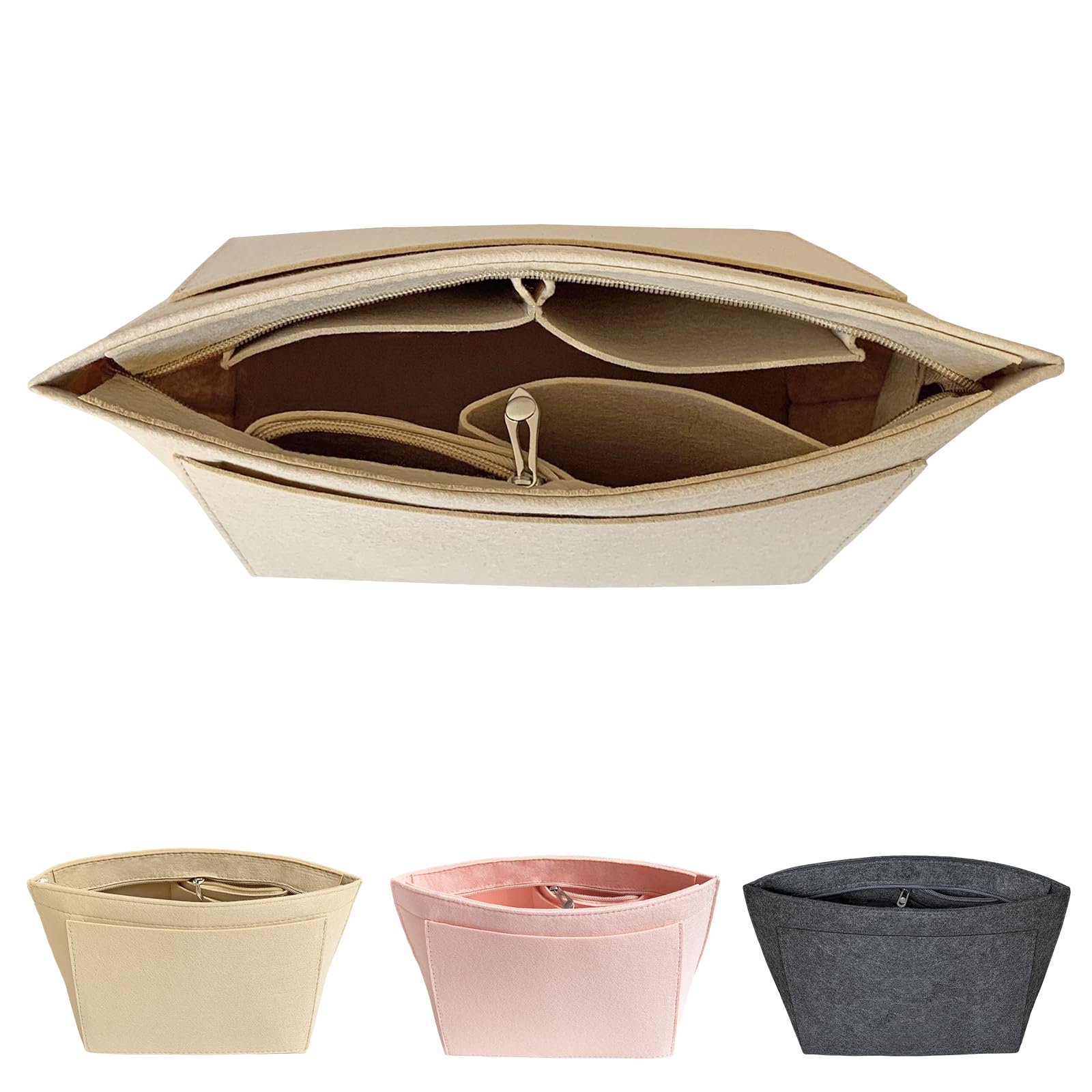 Longchamp Le Pliage Handbag Organizer - Felt Insert with Pockets for Women, Beige