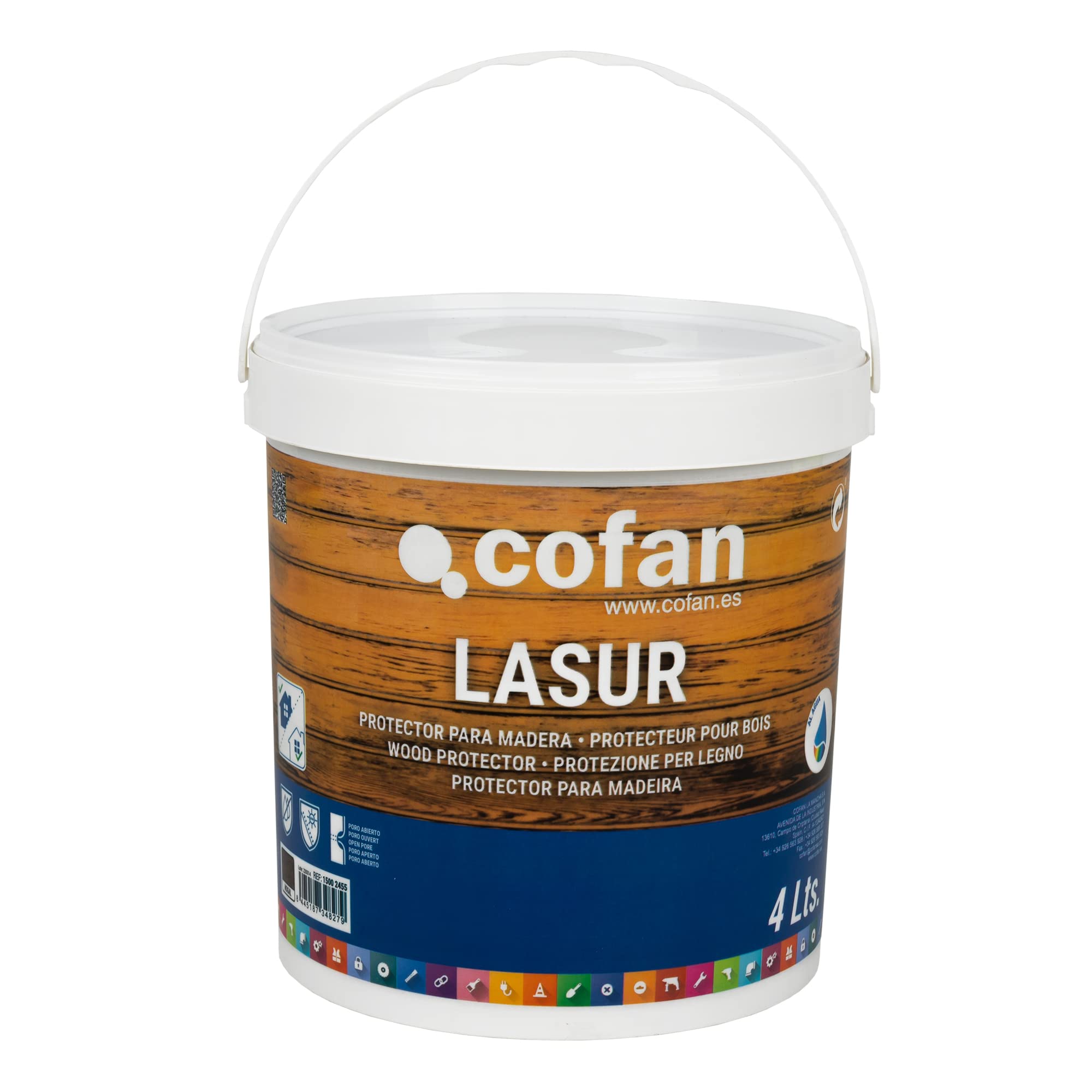Cofan Lasur Protector al Agua para Madera | Color Nogal con acabado Mate | Bote de 4 litros
