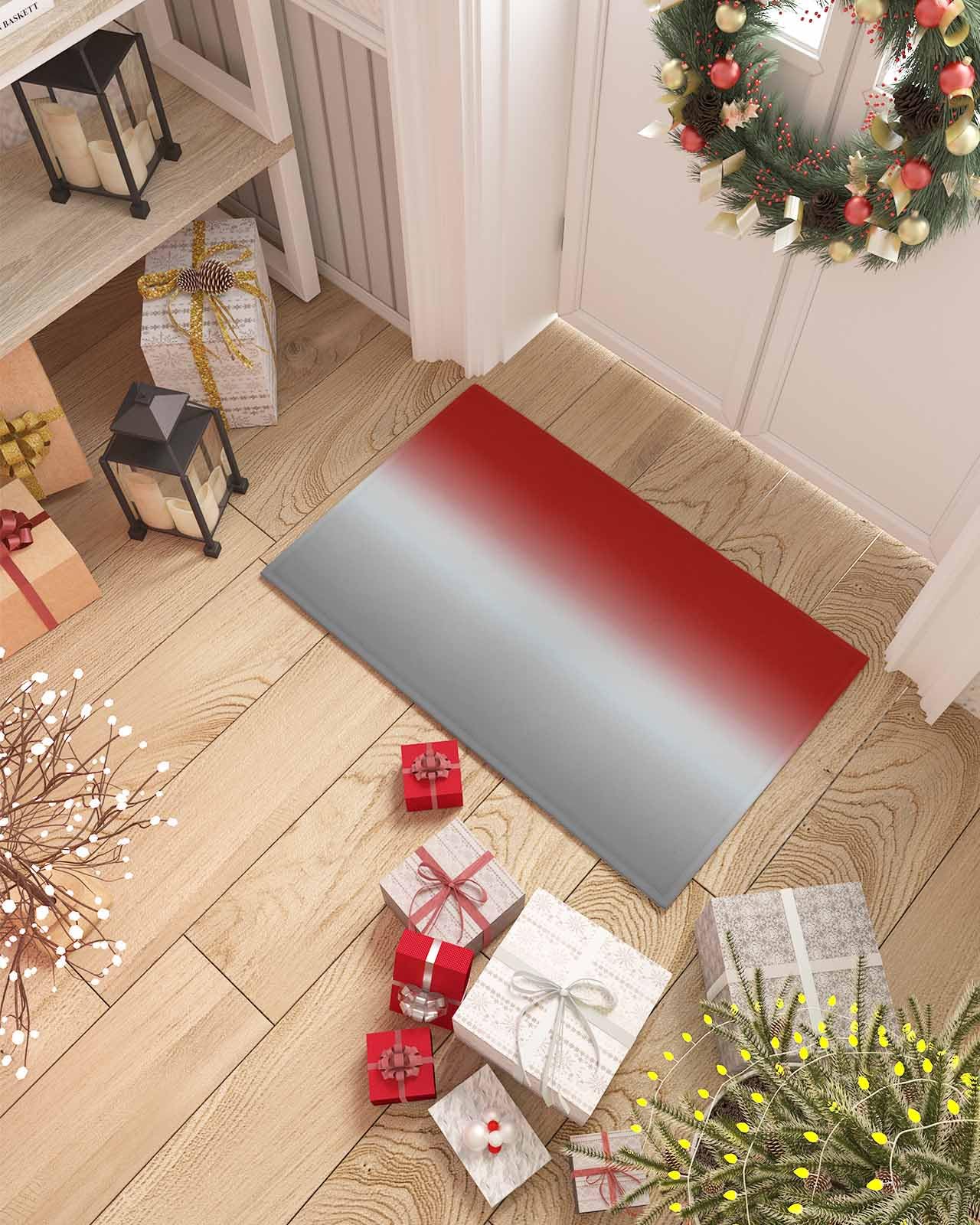 Anzona Red Gray Ombre Indoor Doormat 16"x24", Low Profile Door Mat for Entryway, Farmhouse Abstract Gradient Rubber Backing Non Slip Front Door Rug