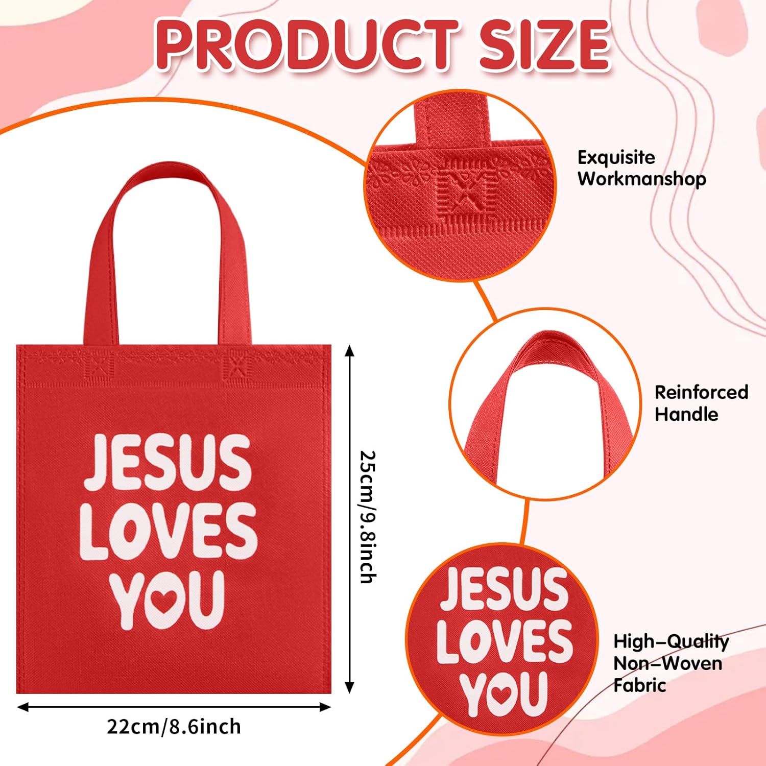 Amylove 48 Pcs Jesus Loves You Gift Bags Bulk Reusable Christian Religious Gift Bag with Handles Non Woven 9.84 x 11.81 Inch Candy Treat Tote for Easter VBS Church Sunday School Jesus Birthday - Image 2