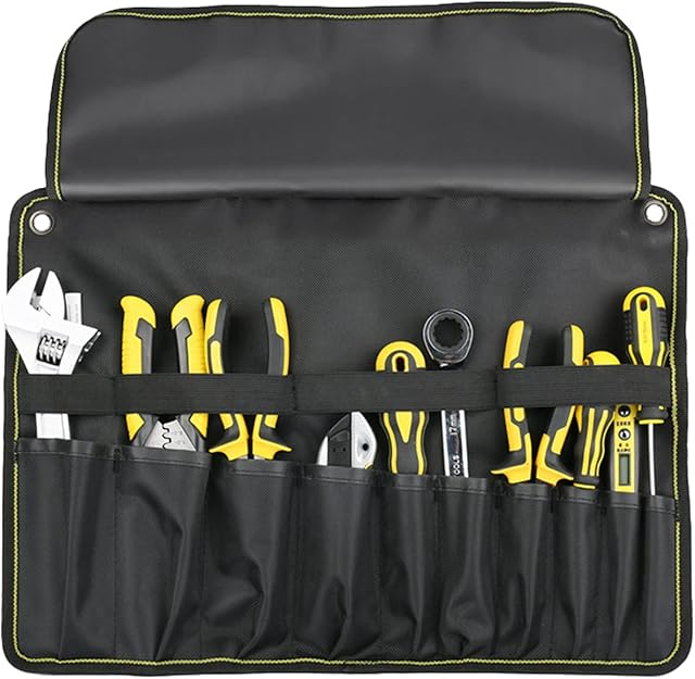 AIBAOBAO Tool Roll Bag 10 Pockets, Chisel Screwdriver Roll Tool Bag Pouch Professional Electricians Organizers for Carpenter, Plumbers, Technicians, Painters, Garden, Electricians, Hand Tool, Car